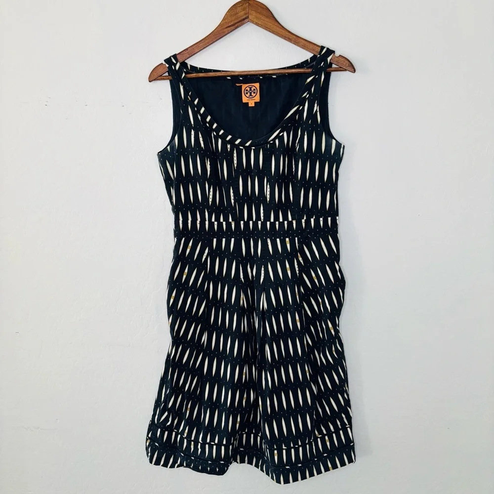 Tory Burch Sleeveless Printed Dress Women’s Designer Black Cream Size 8 Cotton